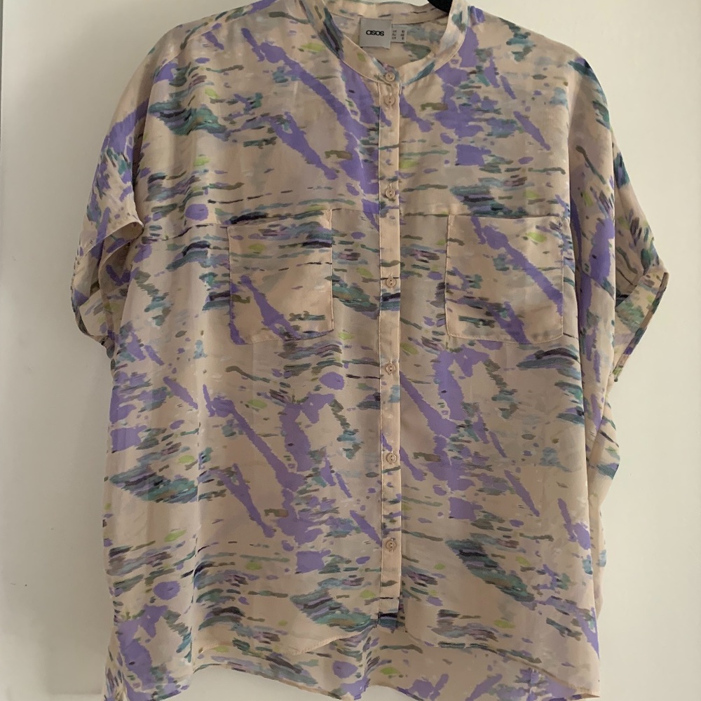 Flowy short sleeve button-up blouse